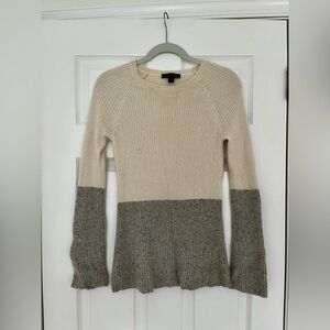 Ann Taylor Ivory and Gray Colorblock Soft Cashmere Sweater, Small